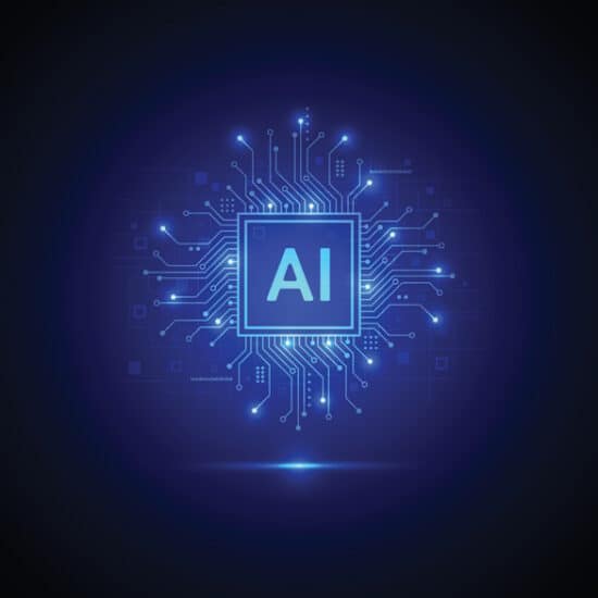AI Development Services The word AI on a blue background that fades out to black